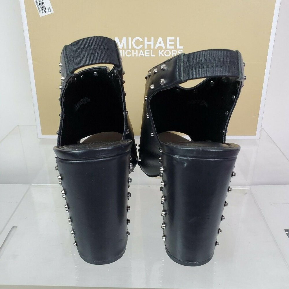 Michael Kors Womens Black Leather Astor Stud Heels - Picture 3 of 9
